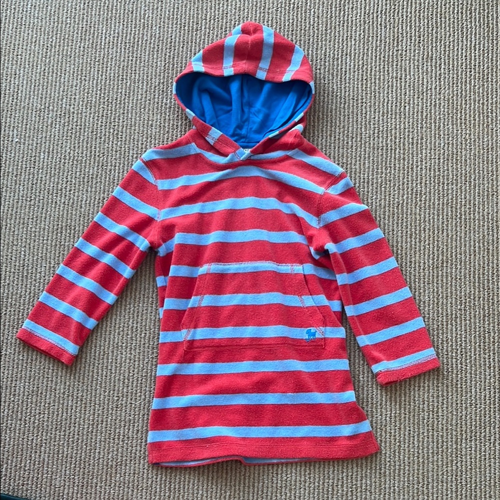Mini boden Kids' Red and Blue Striped Hoodie toweling coverup 6-7y